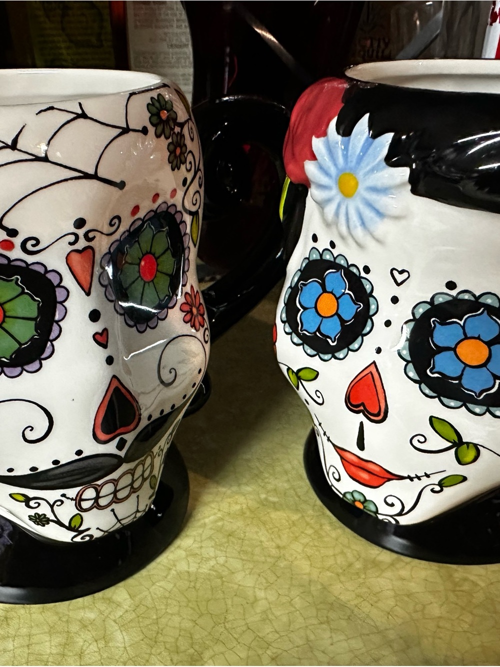 Cracker Barrel Multicolor Day of the Dead Sugar Skull Mugs